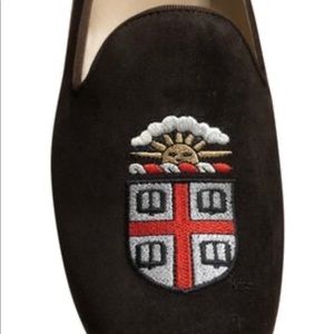Brown university suede logo loafers